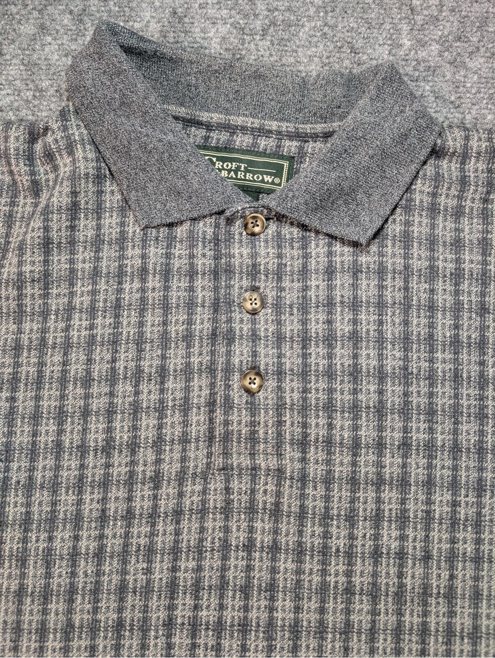 Vintage Croft & Barrow Men's Large Gray Plaid Polo Shirt